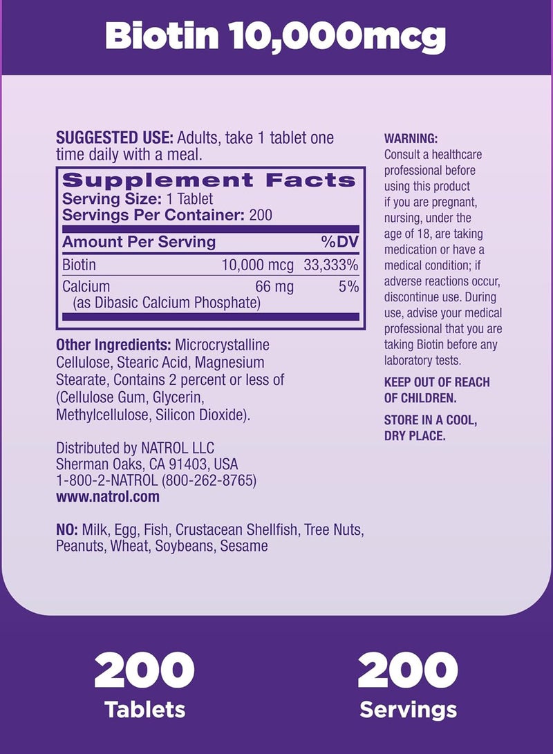 Natrol Biotin Beauty, 10000mcg - 200 Tablets Packaging May Vary - Image 3